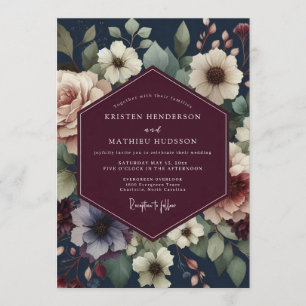 Burgundy Twilight Floral Wedding Invitation