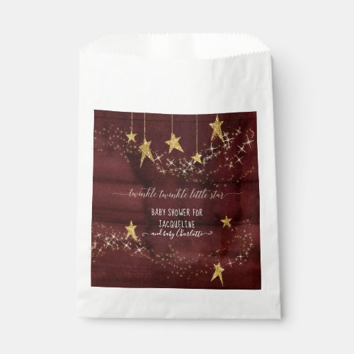 Burgundy Twinkle Little Star Gold Girl Baby Shower Favor Bag