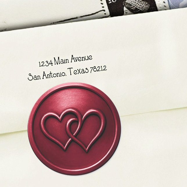 Burgundy Two Hearts Intertwined Wedding Classic Round Sticker (Creator Uploaded)