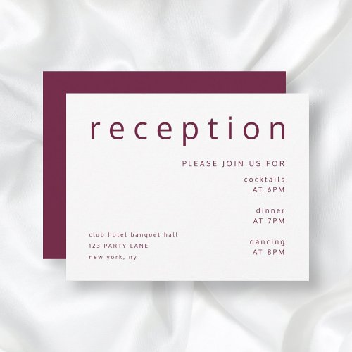 Burgundy Typography Elegant Wedding Reception Enclosure Card