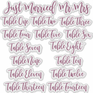 Burgundy Typography Just Married, Mr & Mrs & Table Sticker