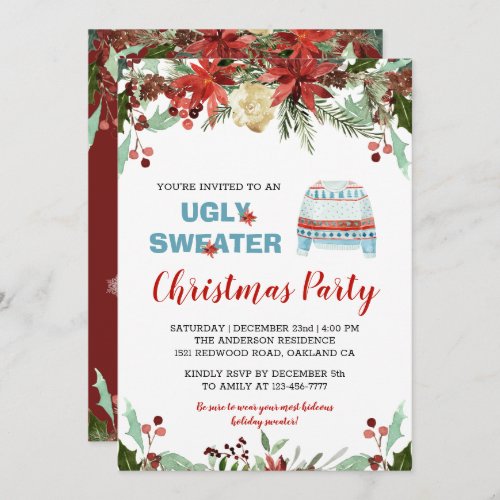  Burgundy Ugly Sweater Christmas Invitation