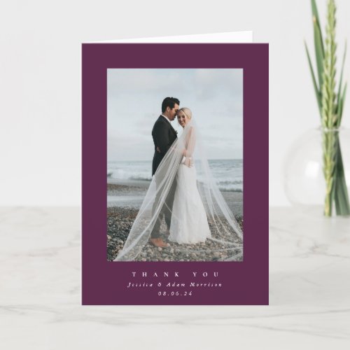 Burgundy Ultra Minimal Single Photo Wedding Thank You Card