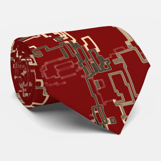 Burgundy Unique Abstract Cool Pattern Neck Tie (Rolled)