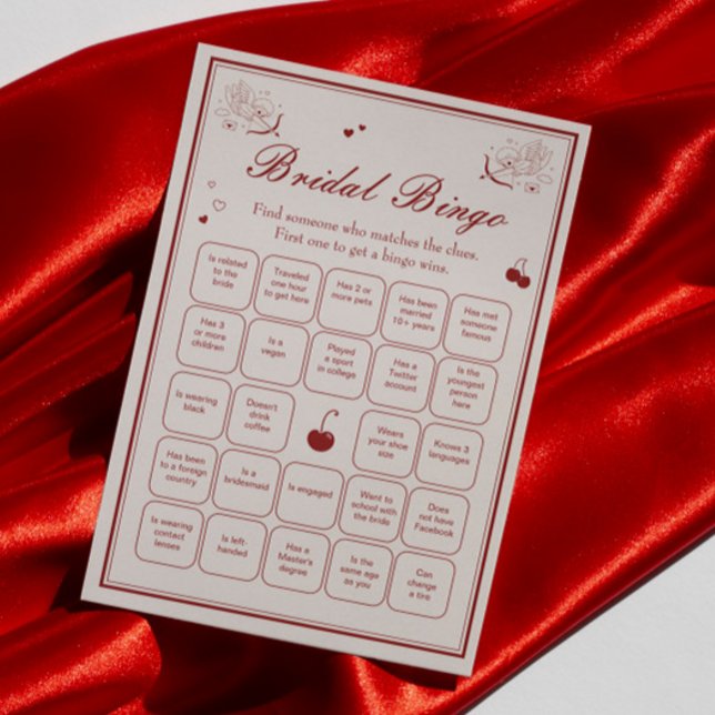 Burgundy Valentine Bridal Shower Bingo Game Card (Creator Uploaded)