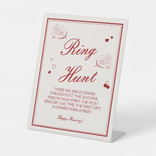 Burgundy Valentine Bridal Shower Ring Hunt Game Pedestal Sign