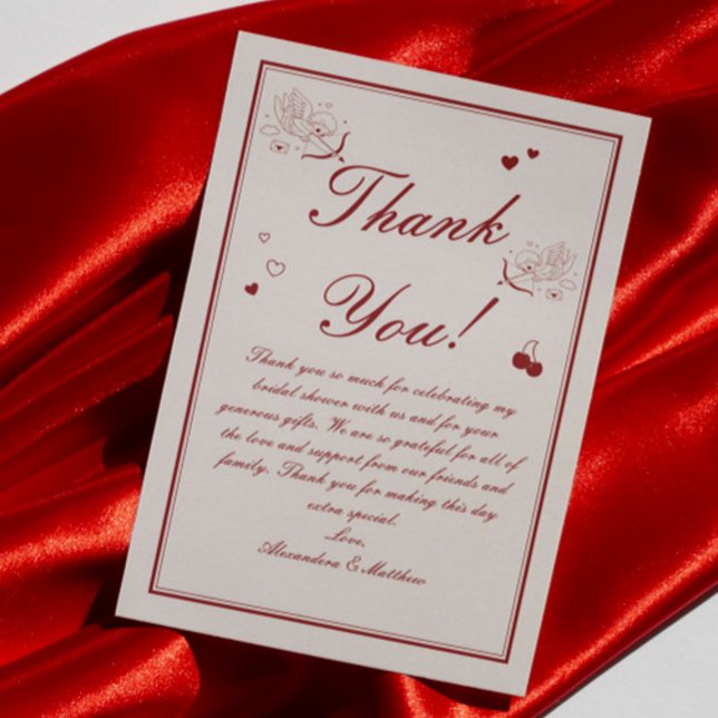 Burgundy Valentine Bridal Shower  Thank You Card (Creator Uploaded)