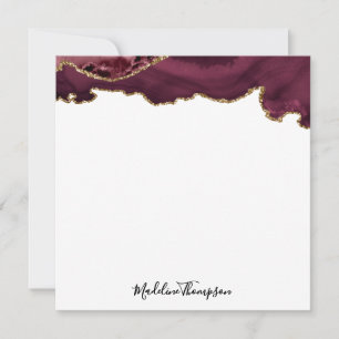 Burgundy Velvet Agate Geode Script Square Note Card