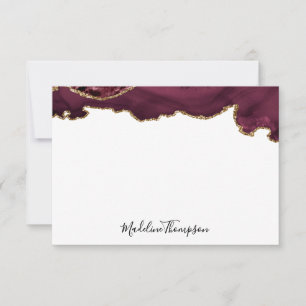 Burgundy Velvet Agate Geode Script Typography 2 Note Card