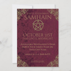 Burgundy Velvet and Pentagram Samhain Celebration Invitation