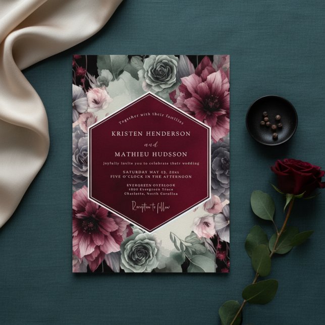 Burgundy Velvet Bloom Opulence Wedding Invitation (Creator Uploaded)