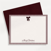 Burgundy Velvet Bow Christmas Note Card