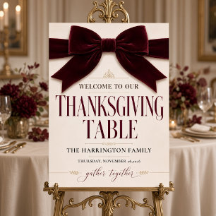 Burgundy Velvet Bow Personalized Thanksgiving Foam Board