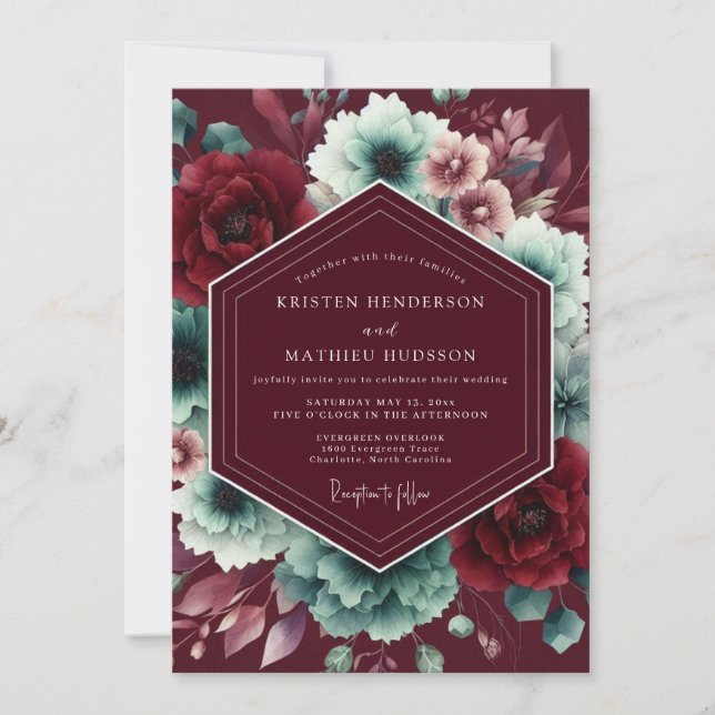 Burgundy Velvet Nocturne Wedding Invitation (Front)