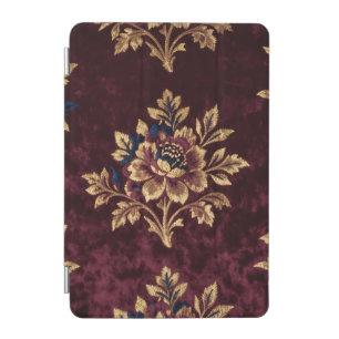 Burgundy Velvet Peony Gold Embroidery Floral iPad Mini Cover