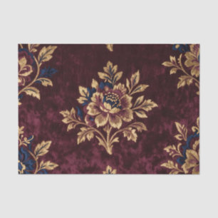 Burgundy Velvet Peony Gold Embroidery Floral Tissue Paper