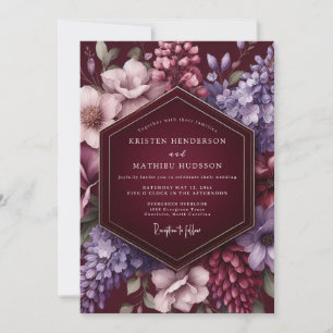 Burgundy Velvet Petal Romance Wedding Invitation