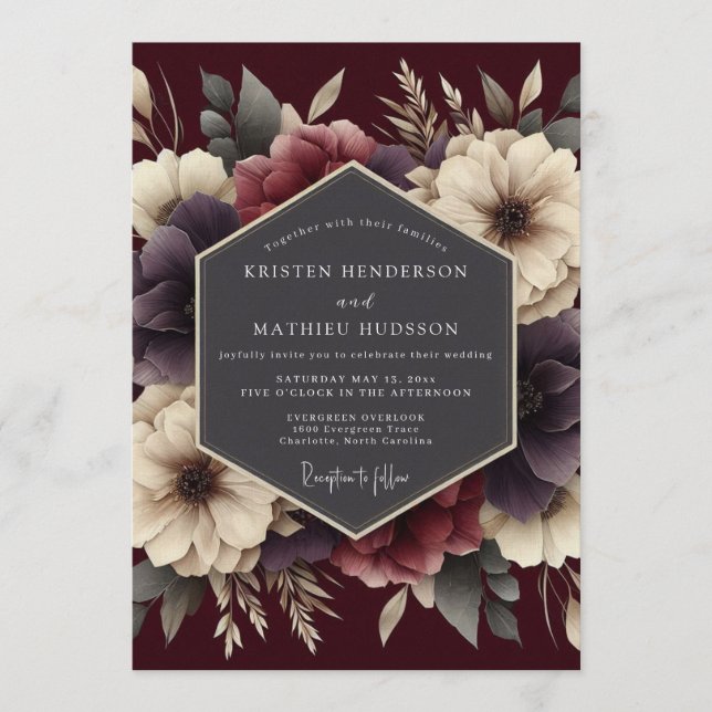 Burgundy Velvety Autumn Wedding Invitation (Front)