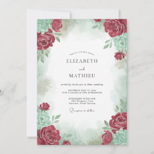 Burgundy Verdant Watercolor Wedding Invitation
