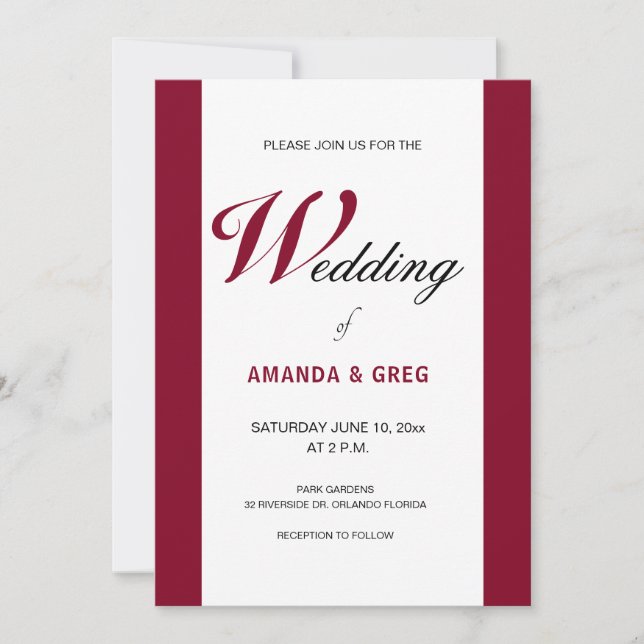 Burgundy Vertical Stripes Wedding Invitations (Front)