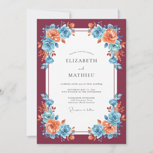 Burgundy Vibrant Autumnal Wedding Invitation (Front)