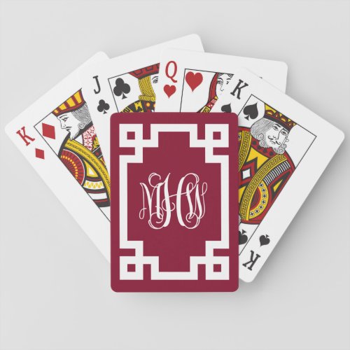 Burgundy Vine Script Monogram Greek Key DIY BG Poker Cards