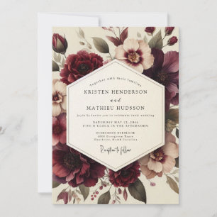 Burgundy Vintage Anemone Wedding Invitation