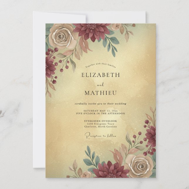 Burgundy Vintage Autumn Wedding Invitation (Front)