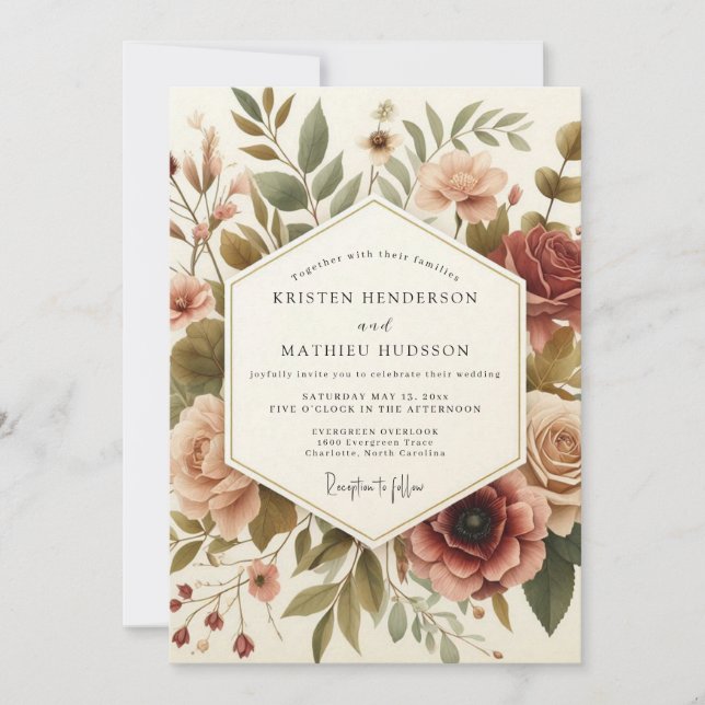 Burgundy Vintage Bloom Wedding Invitation (Front)