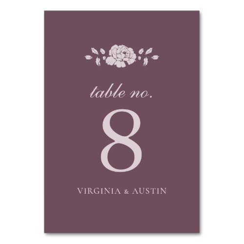 Burgundy Vintage Botanical Wedding Table Number