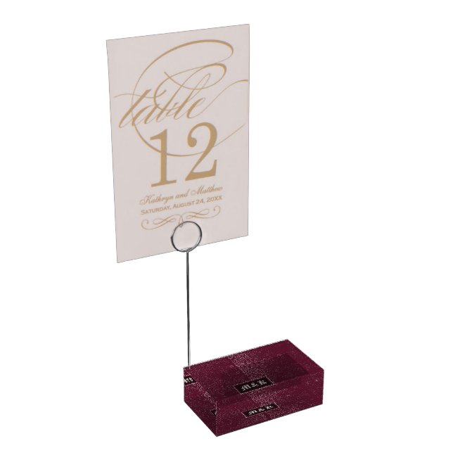 Burgundy Vintage Calligraphy Wedding Monogram Place Card Holder (Corner)