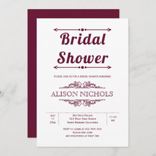 Burgundy vintage elements typography bridal shower invitation