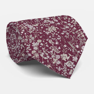 Burgundy Vintage Floral Botanical Pattern Neck Tie