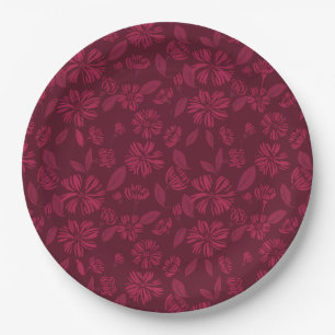 Burgundy Vintage Floral Paper Plates