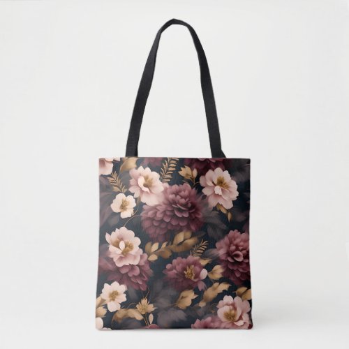 Burgundy vintage floral pattern tote bag