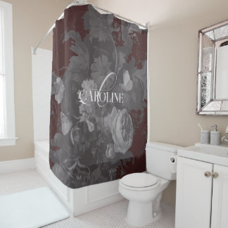Burgundy Vintage Floral Still Life Stylish Shower Curtain