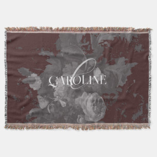 Burgundy Vintage Floral Still Life Stylish Throw Blanket