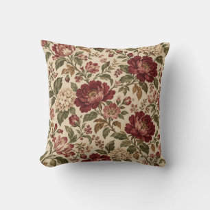 Burgundy Vintage Floral Throw Pillow