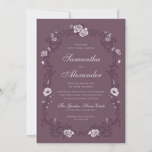 Burgundy Vintage Garden Botanical Wedding Invitation