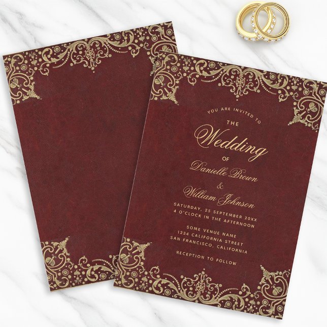 Burgundy Vintage Gold Calligraphy Elegant Wedding Invitation (Creator Uploaded)