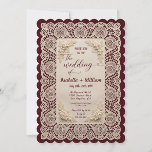 Burgundy Vintage Lace Doily Wedding Invitation