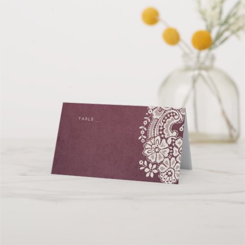 Burgundy vintage lace rustic wedding place cards