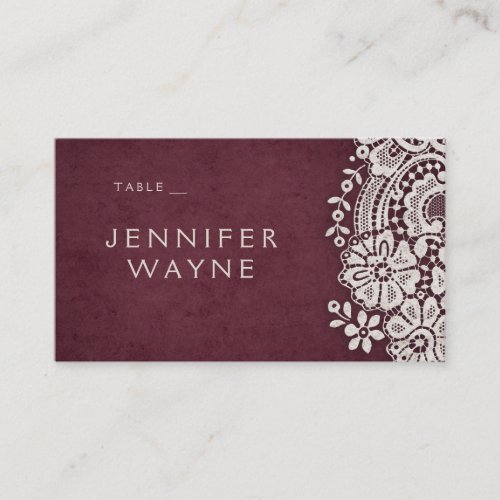 Burgundy vintage lace rustic wedding place cards