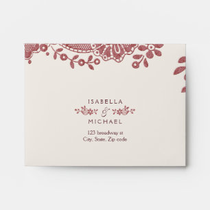 Burgundy vintage lace rustic wedding RSVP Envelope