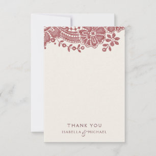 Burgundy vintage lace rustic wedding thank you card