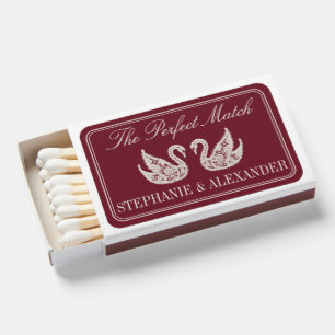 Burgundy Vintage Lace Swans Custom Wedding Favors Matchboxes