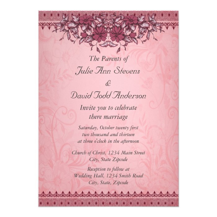 Burgundy Vintage Lace Wedding Personalized Invitation