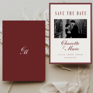 Burgundy Vintage Old Money Wedding Photo Save The Date