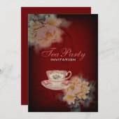 burgundy vintage peony floral Wedding tea party Invitation (Front/Back)