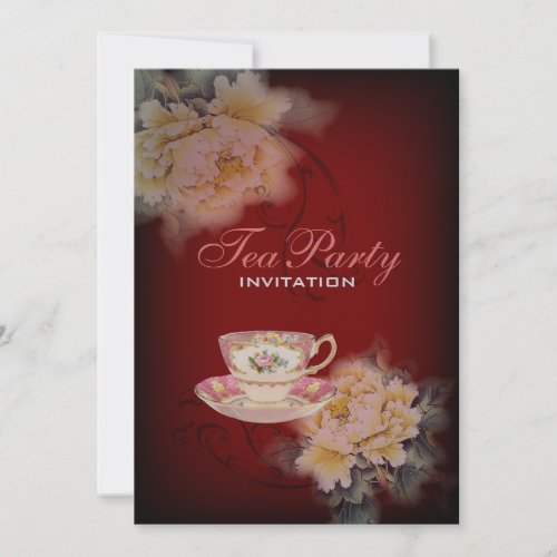 burgundy vintage peony floral Wedding tea party Invitation